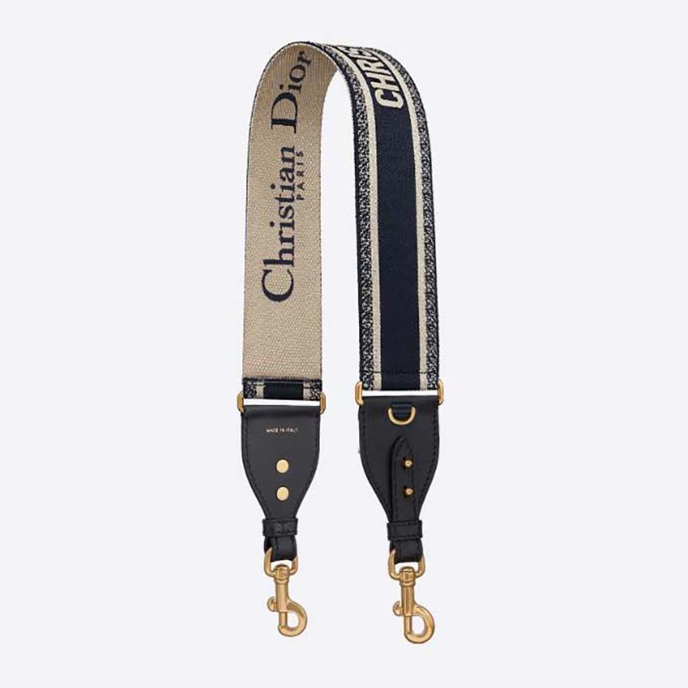 Close-up of Dior Women Shoulder Strap with Ring Blue embroidery detail