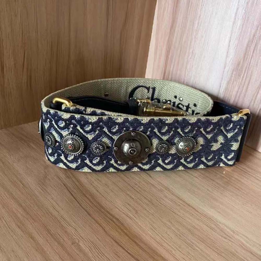Dior Women Shoulder Strap with Ring Blue Dior Oblique Embroidery - image 6
