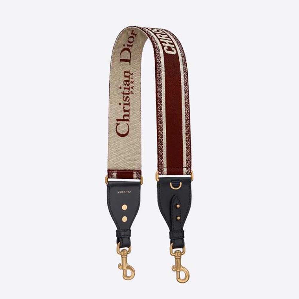 Front view of Dior Women Shoulder Strap with Ring Burgundy embroidery