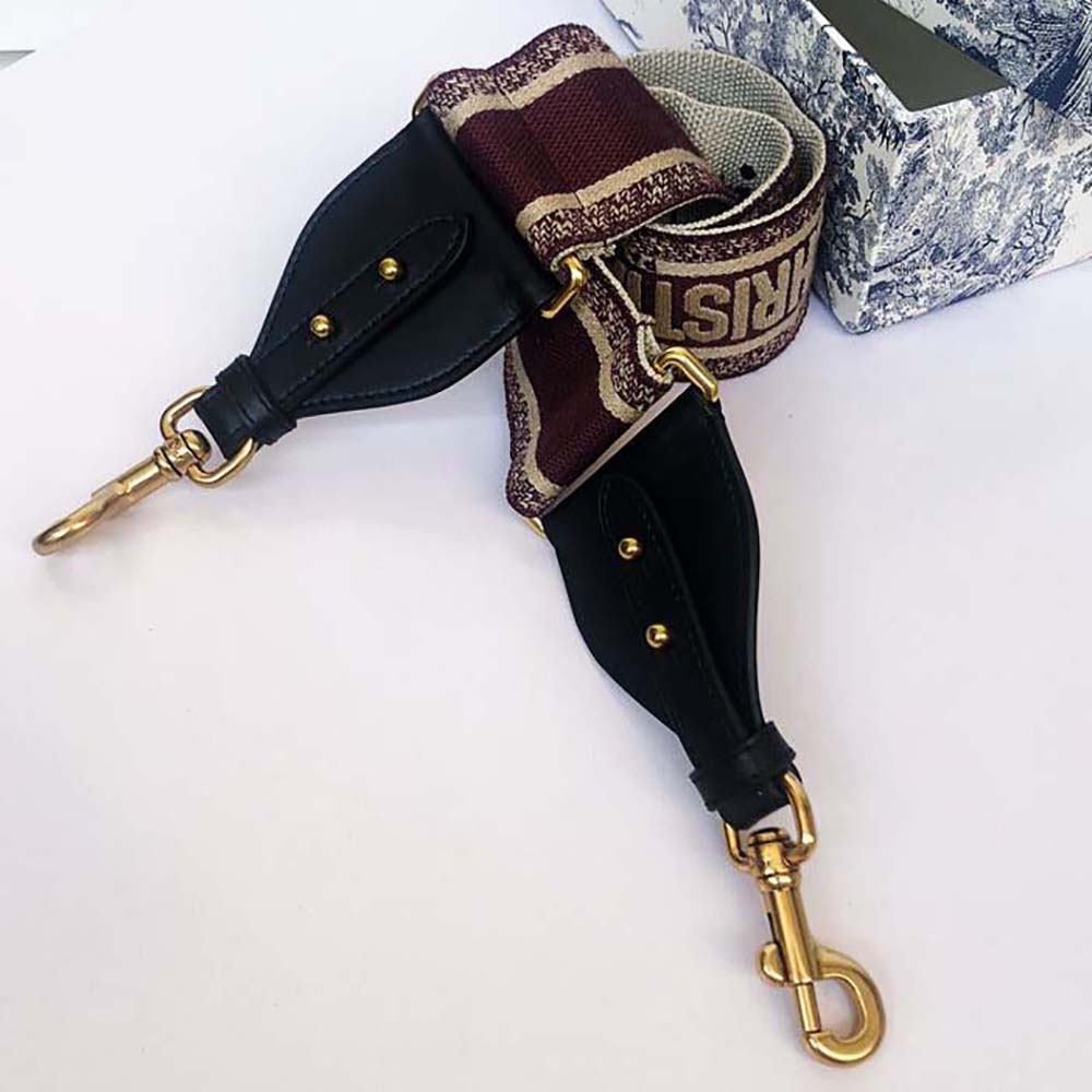 Dior Women Shoulder Strap with Ring Burgundy ‘CHRISTIAN DIOR PARIS’ Embroidery - image 4