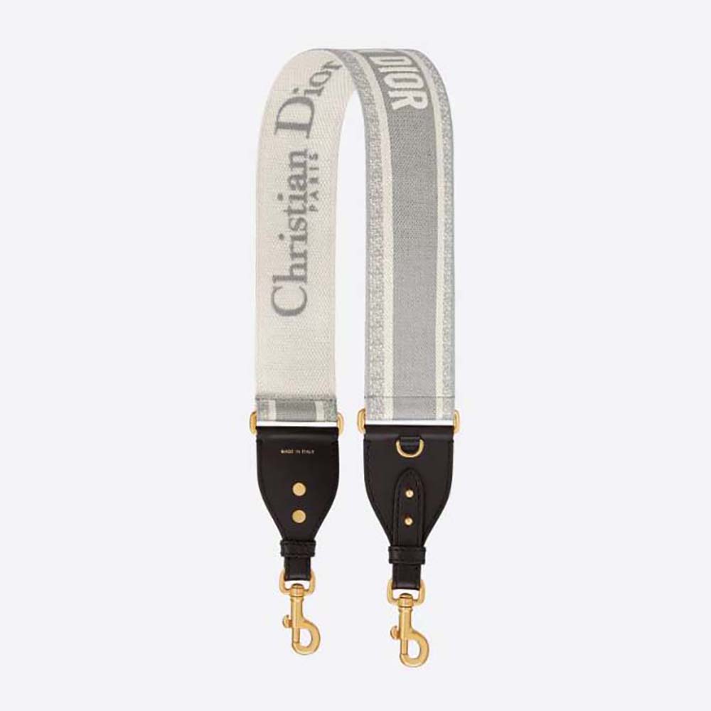 Front view of Dior Women Shoulder Strap with Ring Gray and embroidery detail