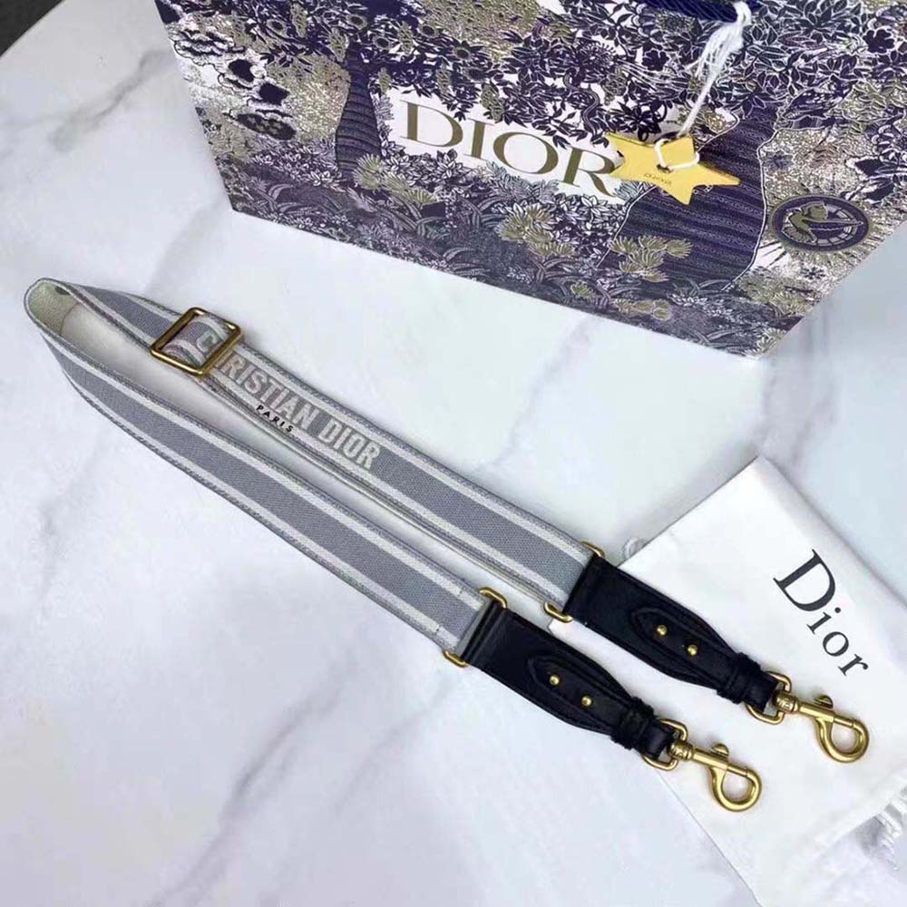 Close-up of silver-tone ring hardware on Dior Women Shoulder Strap with Ring Gray