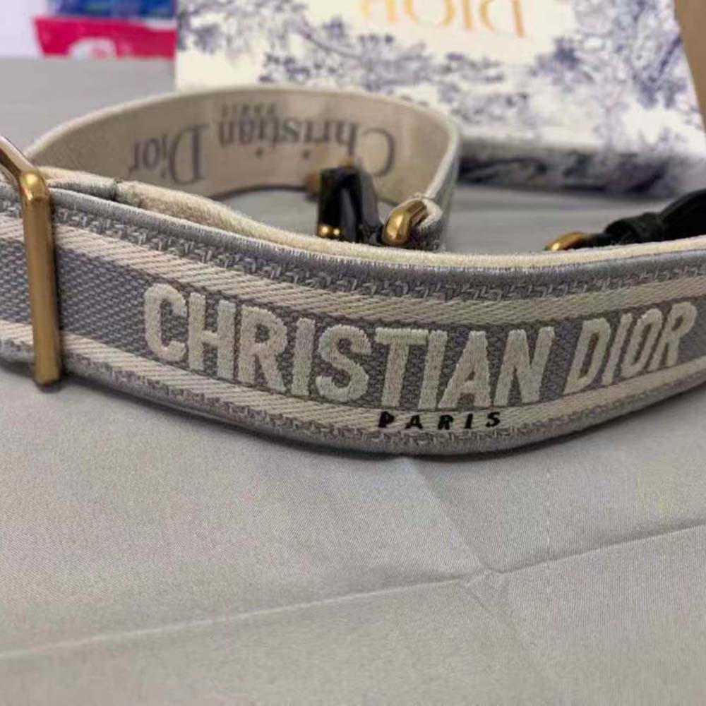 Side angle showing adjustable length on Dior Women Shoulder Strap with Ring Gray