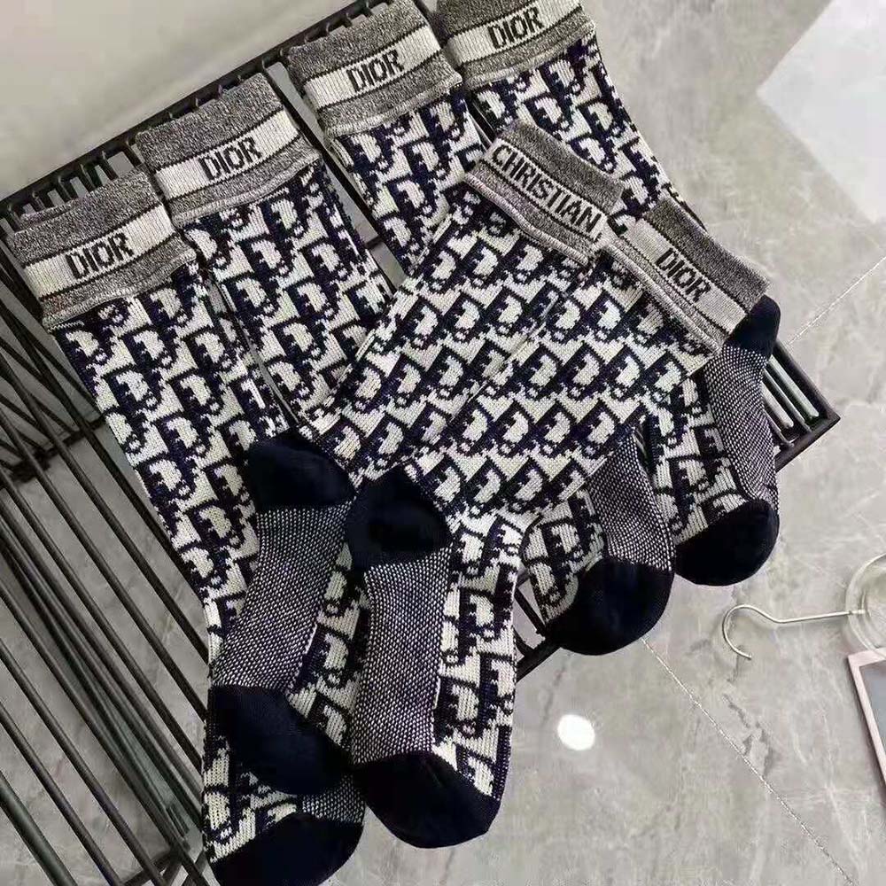 Dior Women Socks Blue and Ecru Dior Oblique Technical Cotton - image 4