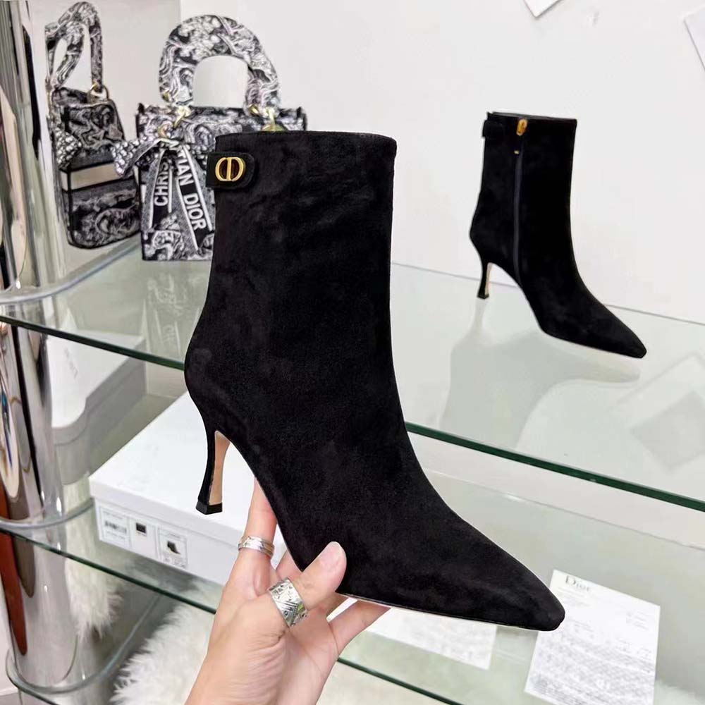 Front angle of Dior Women Spectadior Ankle Boot black suede