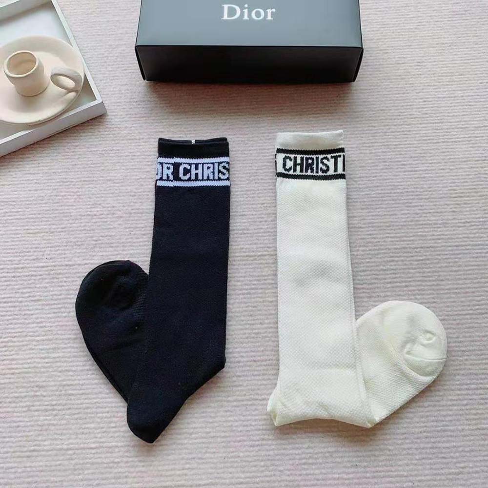 Dior Women Sporty High Socks White Black and Royal Blue Cotton - image 7