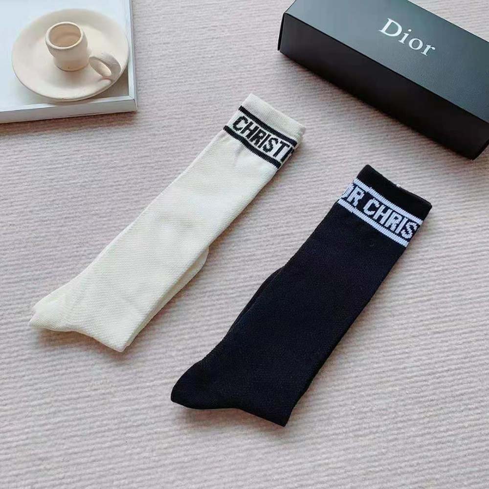 Dior Women Sporty High Socks White Black and Royal Blue Cotton - image 6