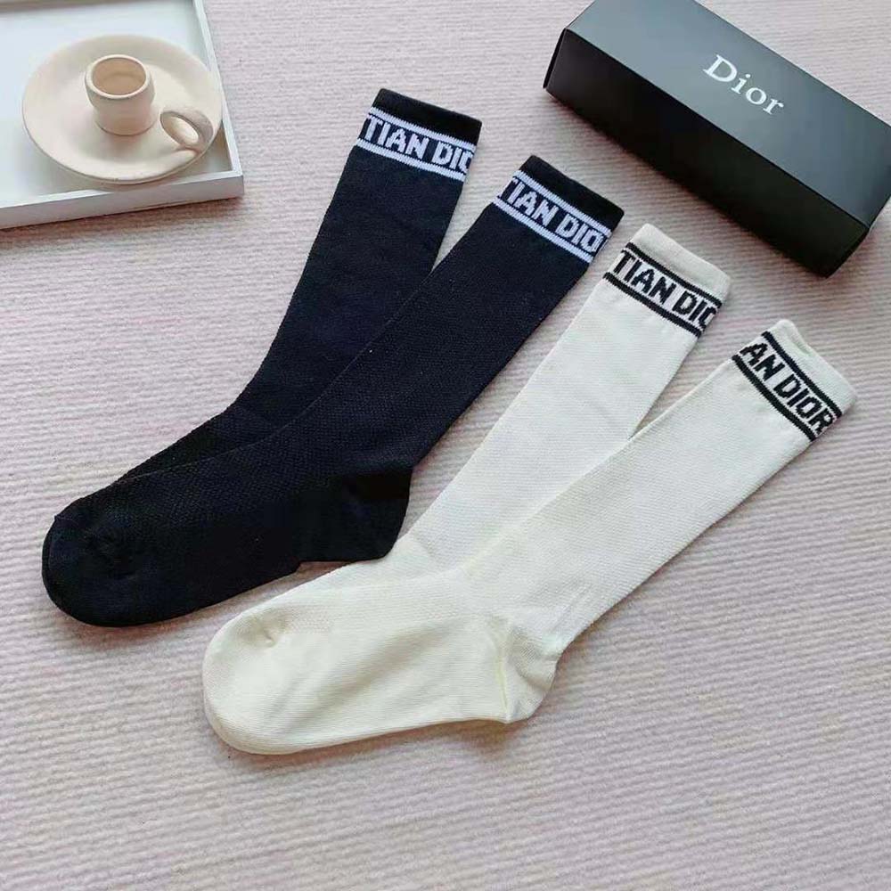 Dior Women Sporty High Socks White Black and Royal Blue Cotton - image 4