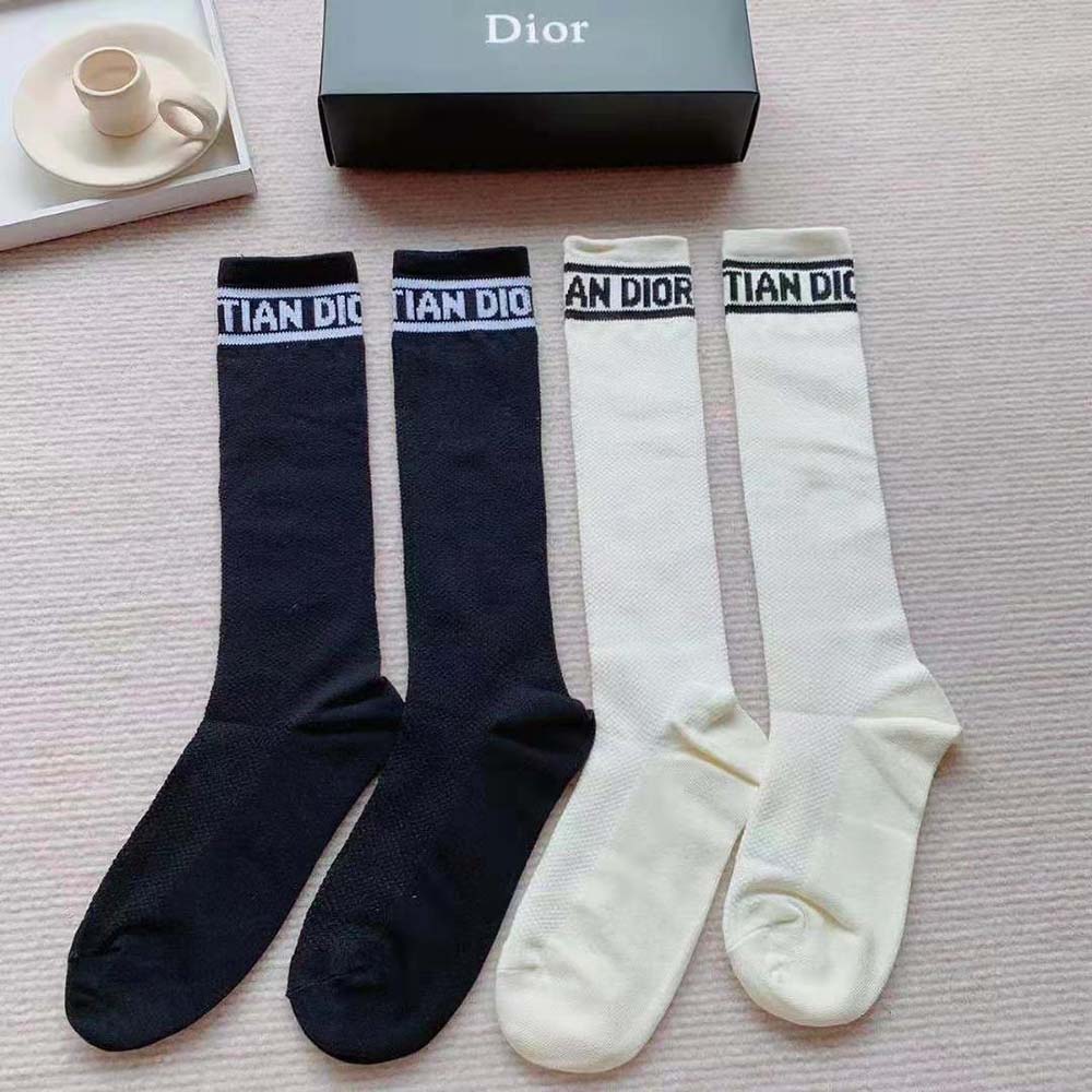 Dior Women Sporty High Socks White Black and Royal Blue Cotton - image 5