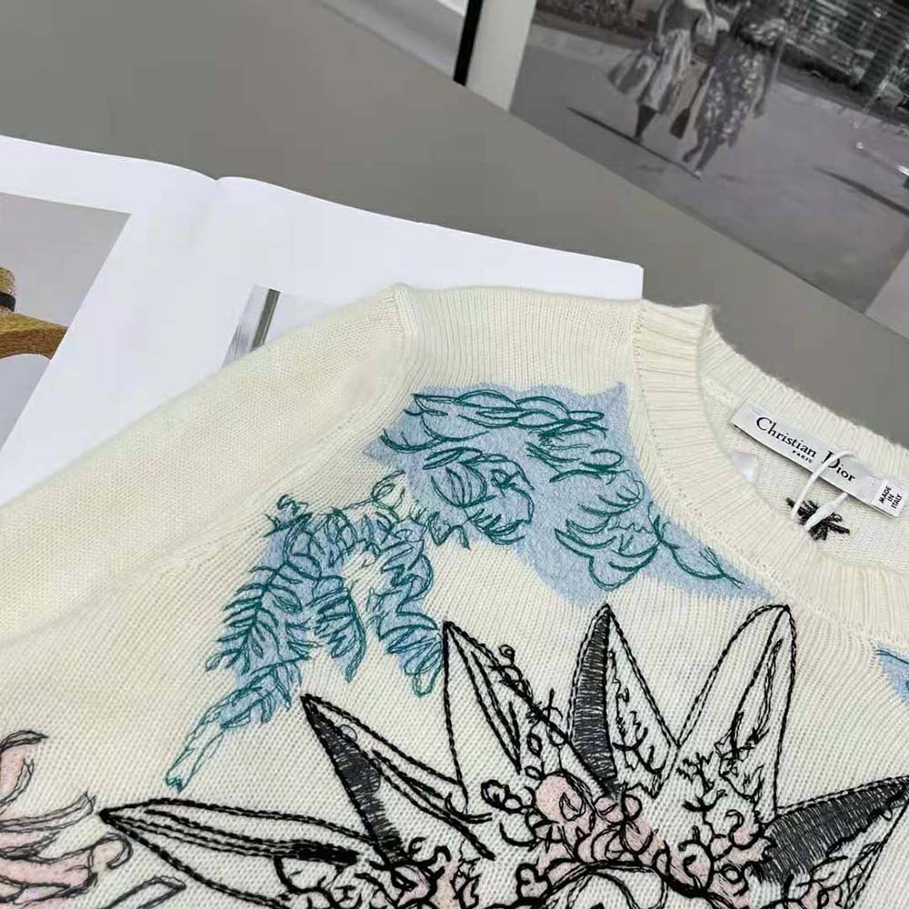 Dior Women Sweater Ecru Cashmere Knit with Multicolor Rêve D’Infini Motif - image 5