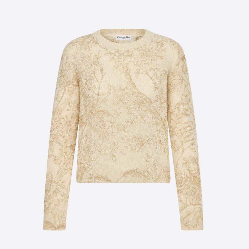 Front view of Dior Women Sweater Gold-Tone Technical Cashmere Knit beige color