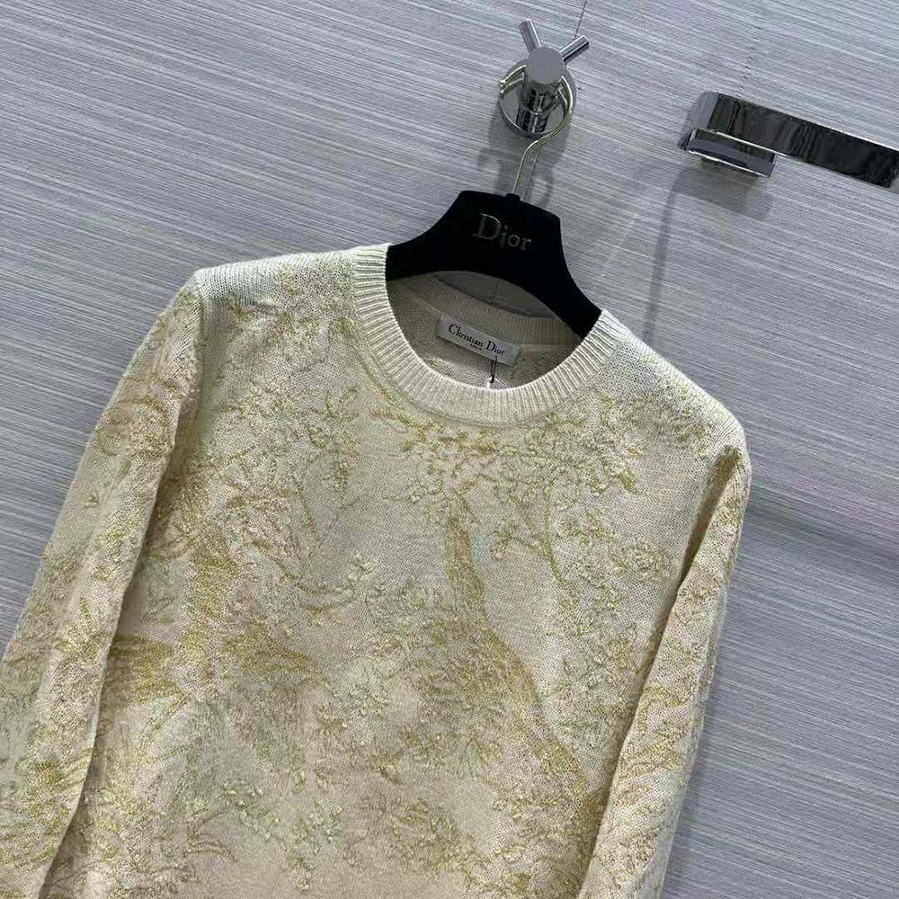 Dior Women Sweater Gold-Tone Technical Cashmere Knit Embroidered with Metallic Thread in a Dior Jardin D’Hiver Motif - image 4