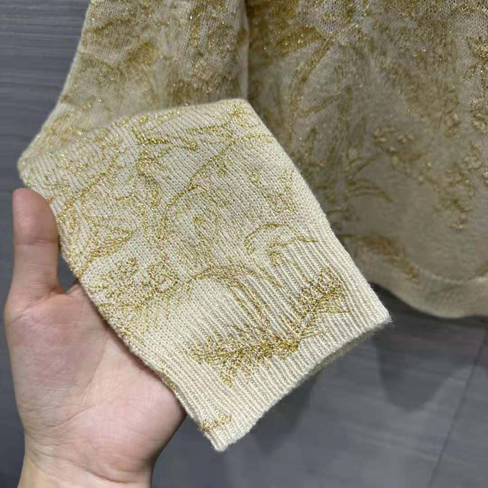 Dior Women Sweater Gold-Tone Technical Cashmere Knit Embroidered with Metallic Thread in a Dior Jardin D’Hiver Motif - image 9