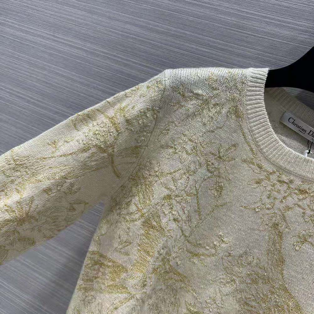 Dior Women Sweater Gold-Tone Technical Cashmere Knit Embroidered with Metallic Thread in a Dior Jardin D’Hiver Motif - image 6