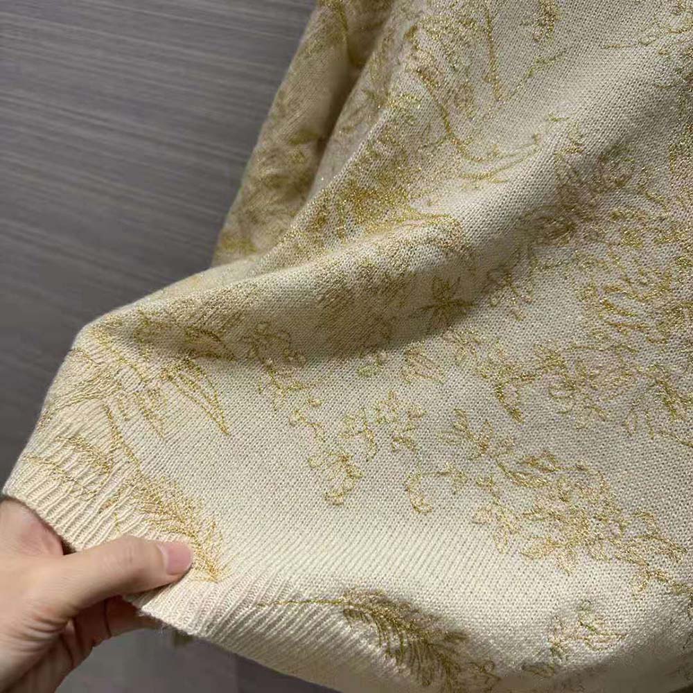 Dior Women Sweater Gold-Tone Technical Cashmere Knit Embroidered with Metallic Thread in a Dior Jardin D’Hiver Motif - image 8