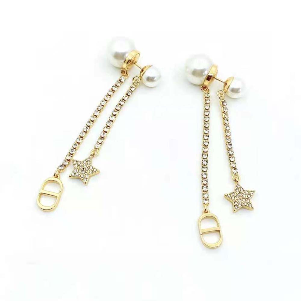 Close-up detail of white resin pearls and crystals on Dior Women Tribales Earrings