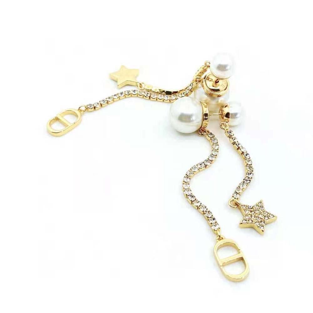Dior Women Tribales Earrings Gold-Finish Metal White Resin Pearls and White Crystals - image 7