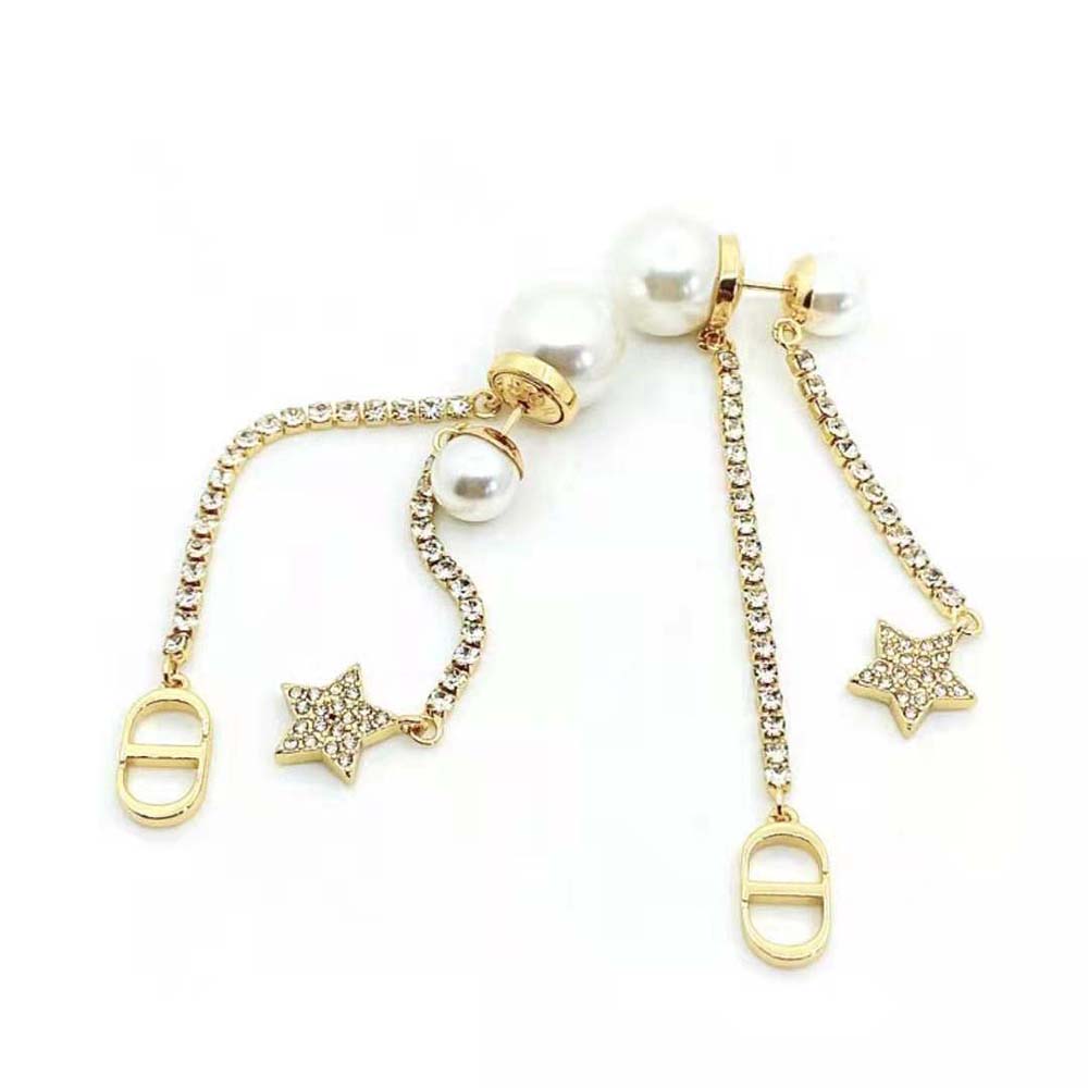 Dior Women Tribales Earrings Gold-Finish Metal White Resin Pearls and White Crystals - image 5