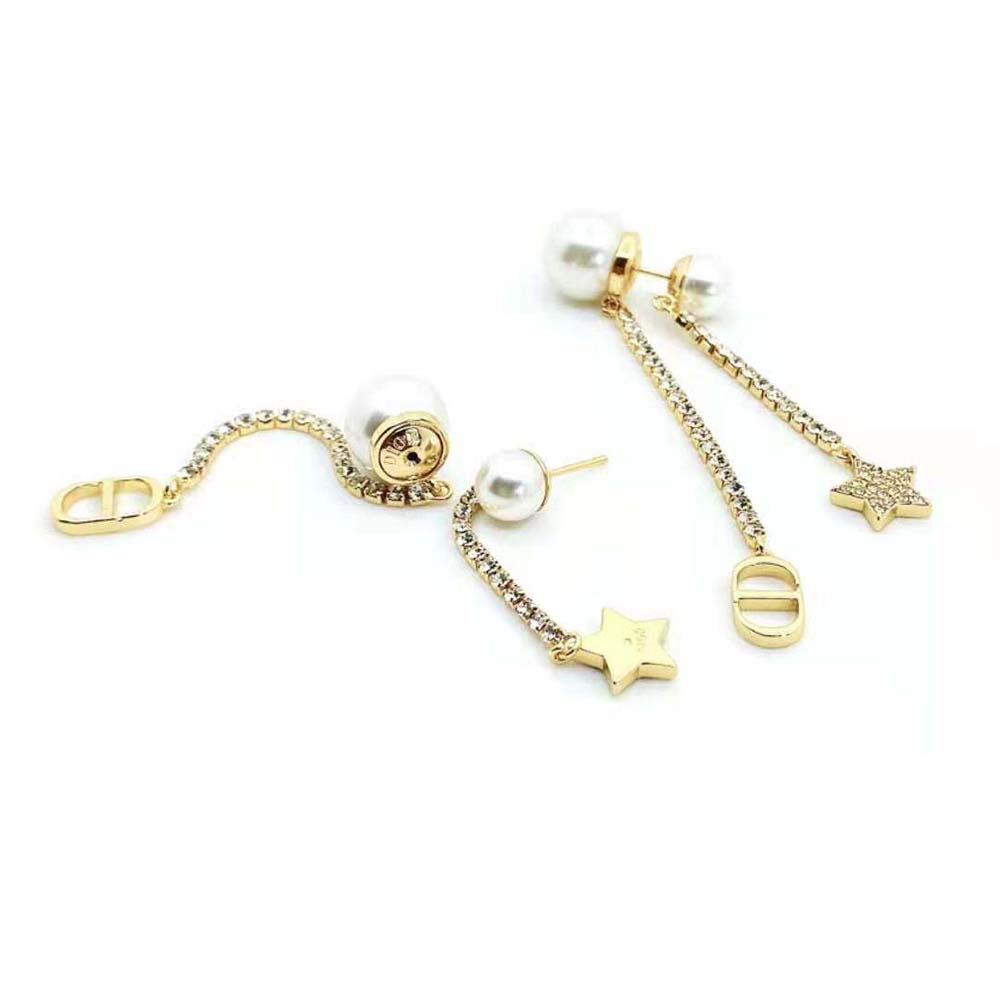 Dior Women Tribales Earrings Gold-Finish Metal White Resin Pearls and White Crystals - image 4