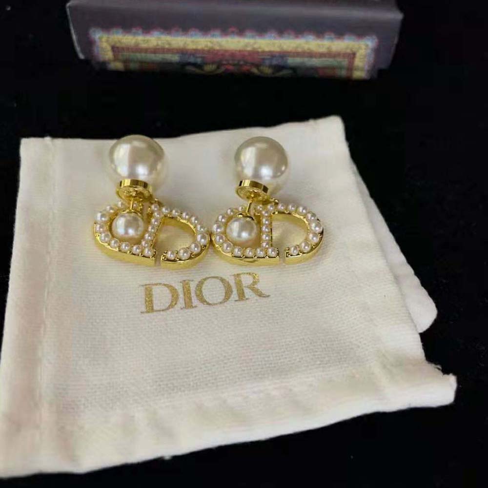 Dior Women Tribales Earrings Gold-Finish Metal and White Resin Pearls - image 4