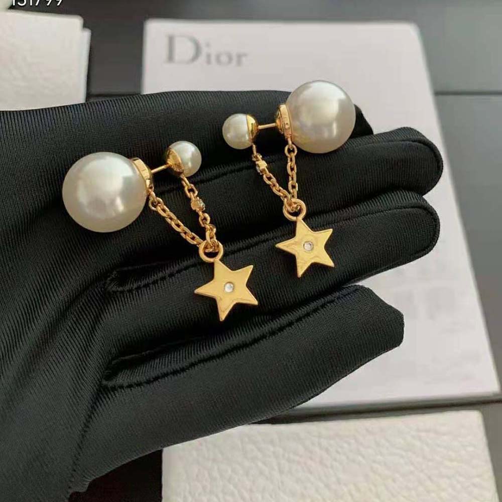 Dior Women Tribales Earrings Gold-Finish Metal with White Resin Pearls and White Crystals - image 5