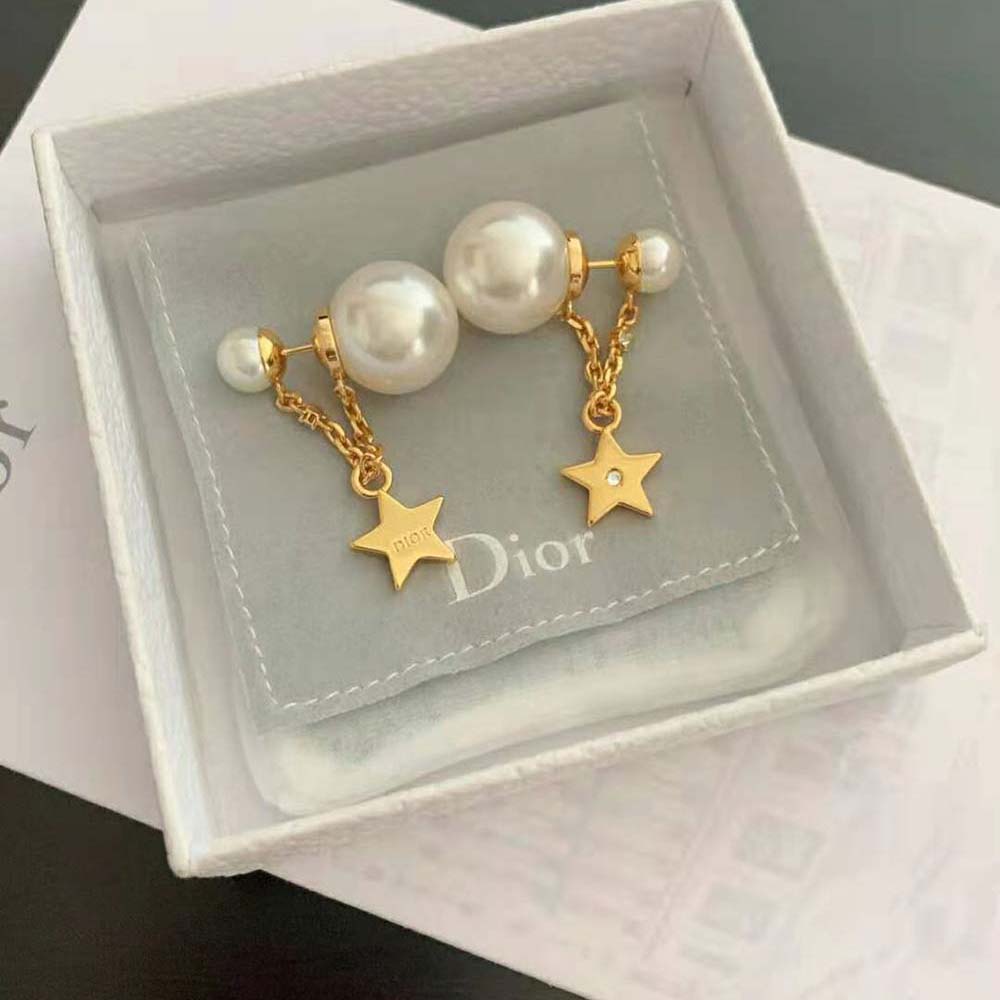 Dior Women Tribales Earrings Gold-Finish Metal with White Resin Pearls and White Crystals - image 4