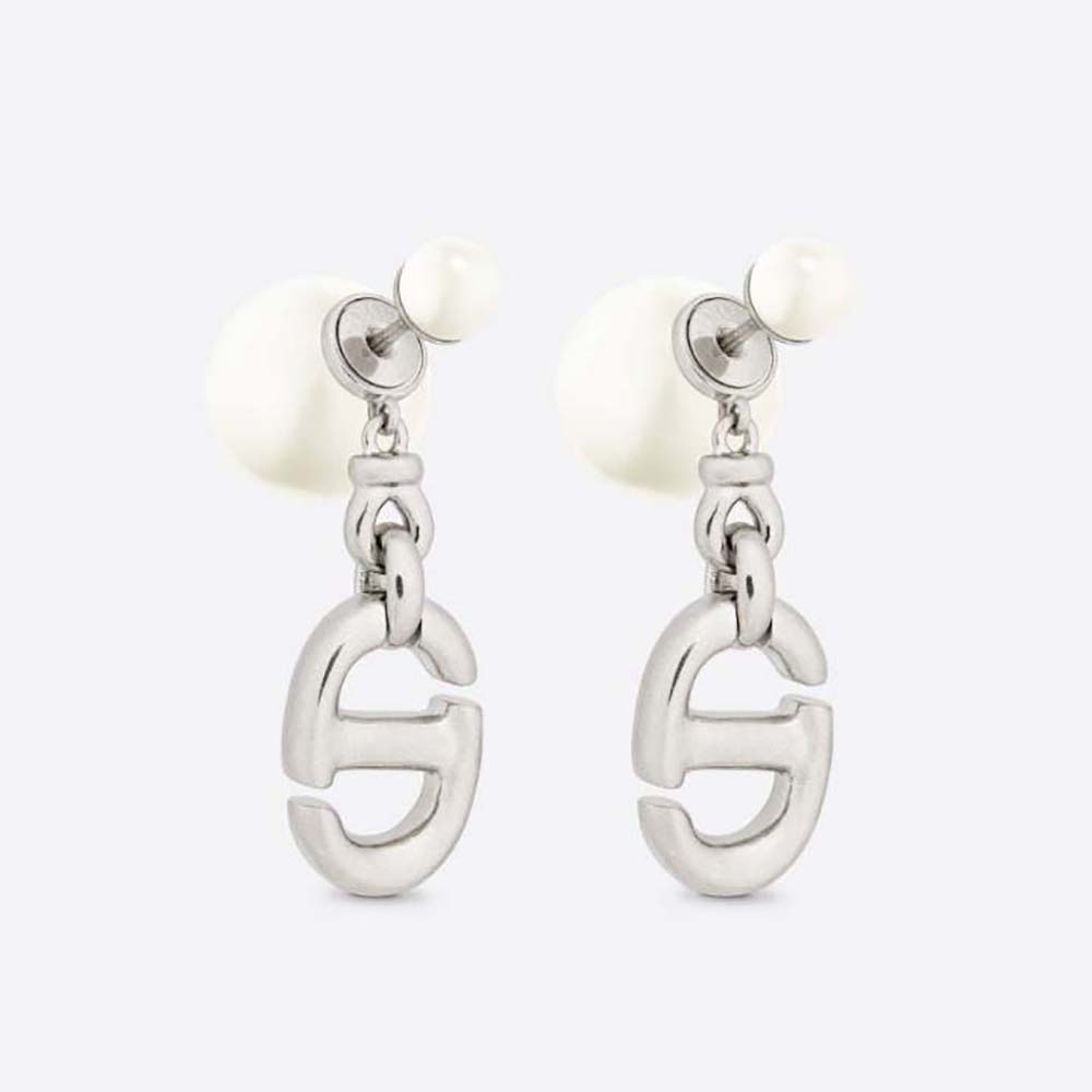 Front view of Dior Women Tribales Earrings silver-finish metal and pearls