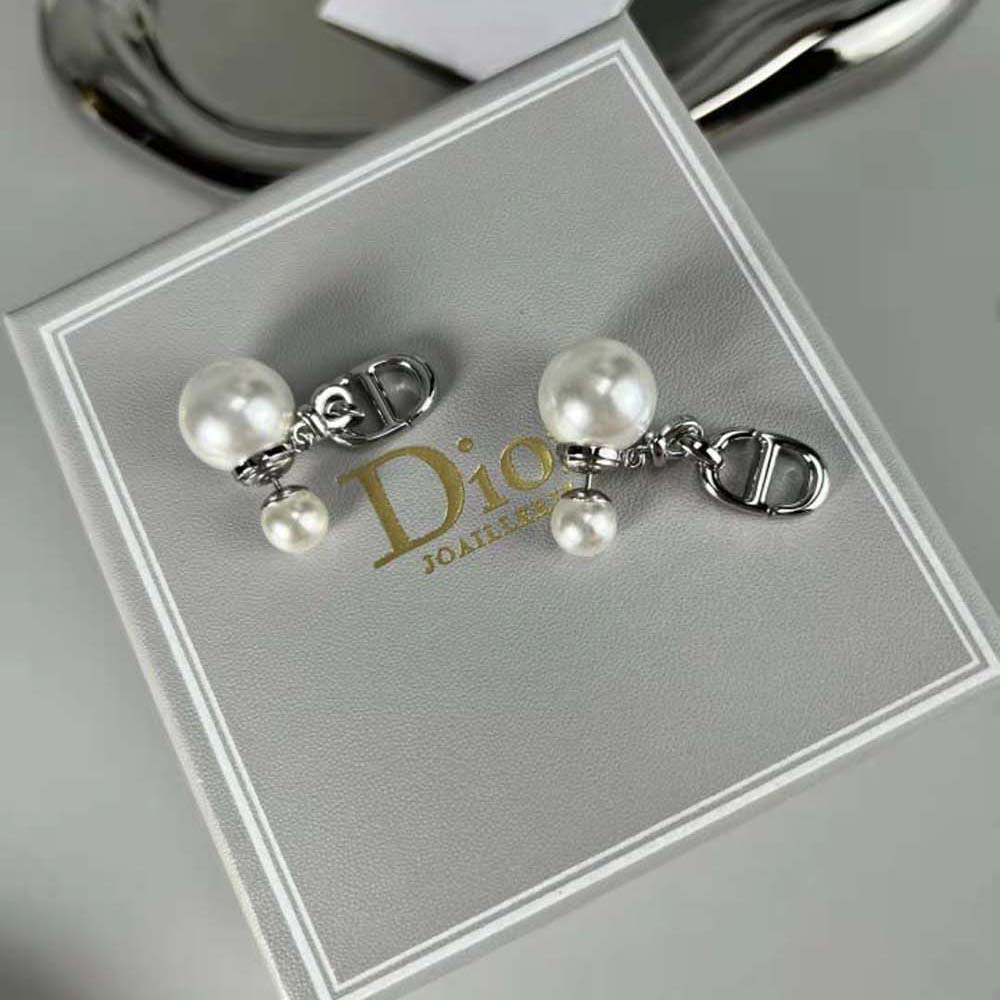 Dior Women Tribales Earrings Silver-Finish Metal with White Resin Pearls - image 7