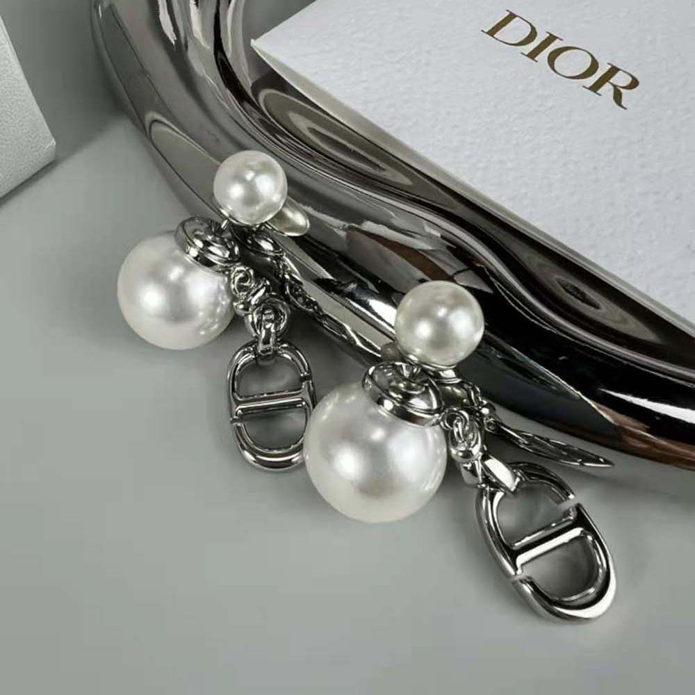 Dior Women Tribales Earrings Silver-Finish Metal with White Resin Pearls - image 6