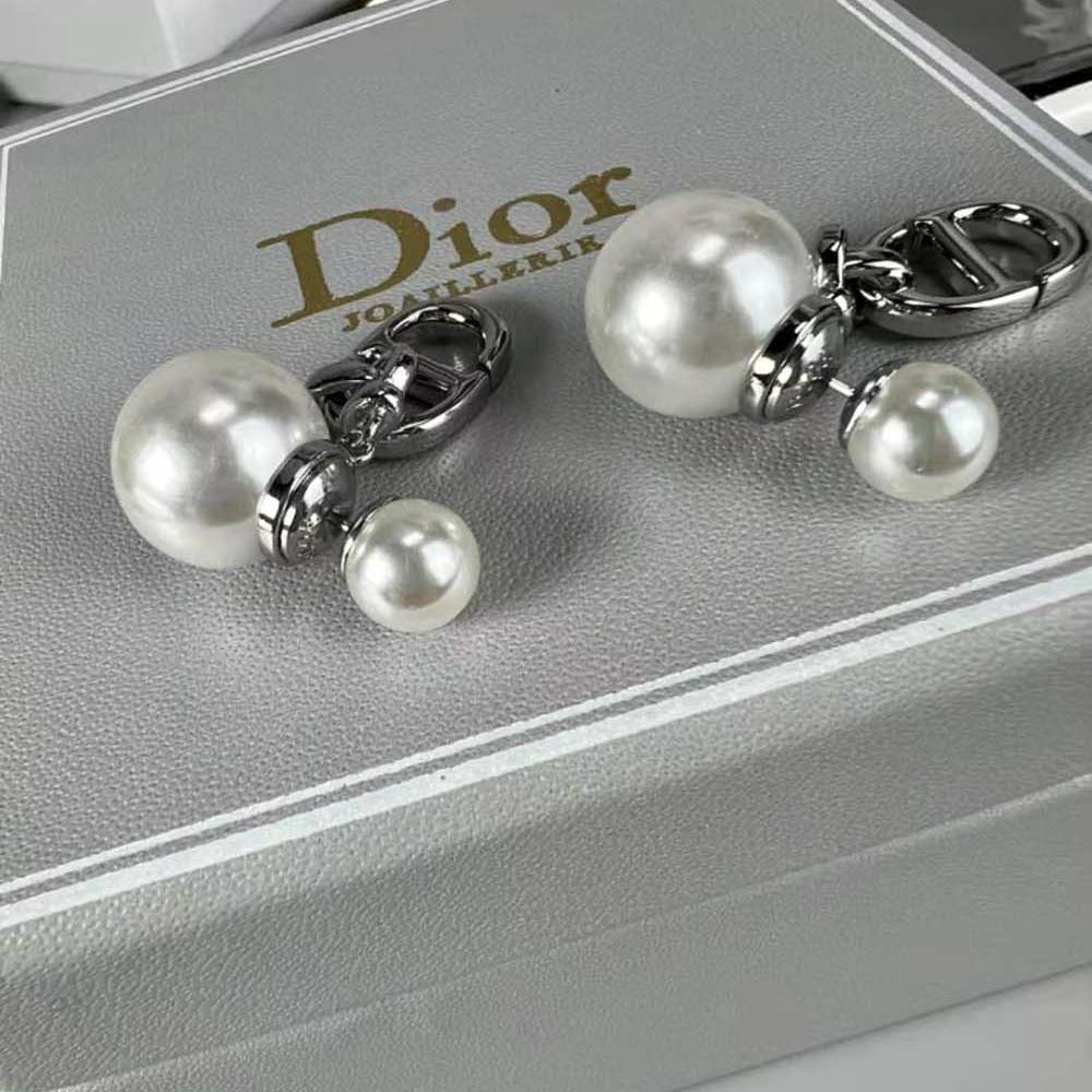 Dior Women Tribales Earrings Silver-Finish Metal with White Resin Pearls - image 5