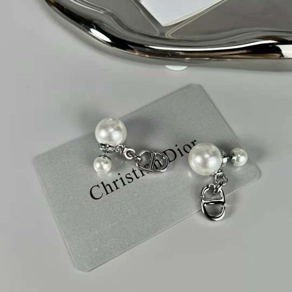 Dior Women Tribales Earrings Silver-Finish Metal with White Resin Pearls - image 4
