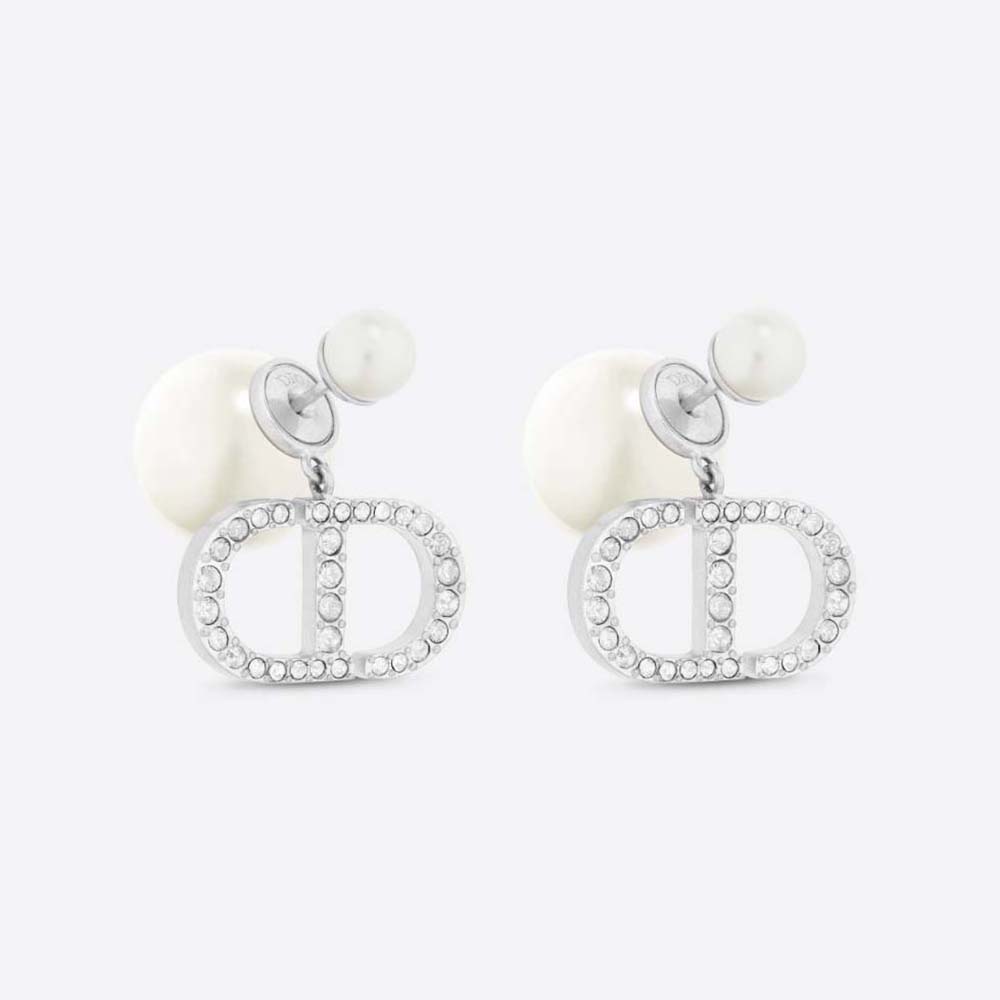 Close-up of Dior Women Tribales Earrings silver-finish metal and pearls