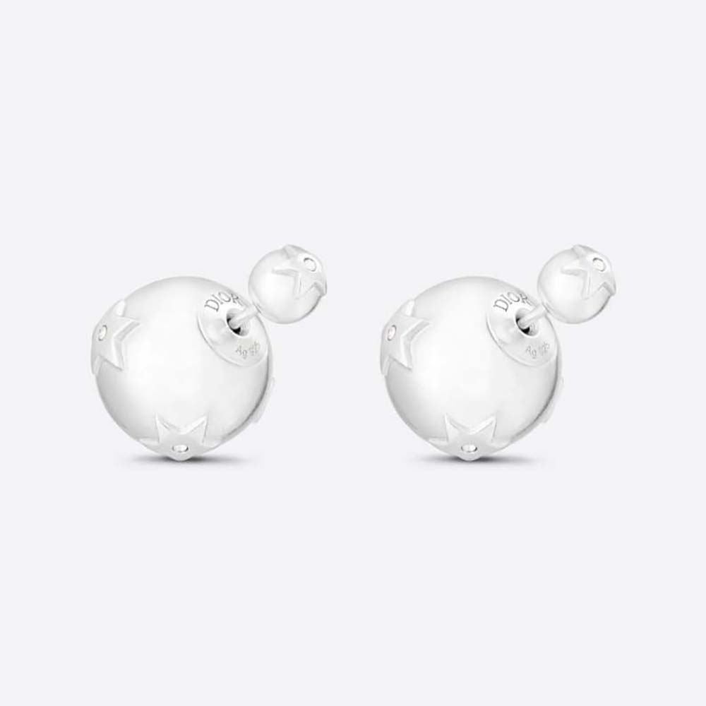 Close-up front view of Dior Women Tribales Earrings Silver and Silver-Tone Crystals