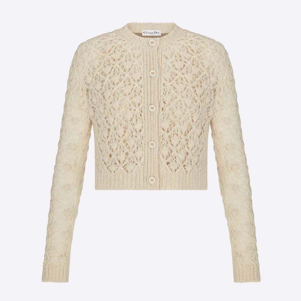 Front view of Dior Women Twin-Set Ecru Cashmere Silk and Mohair Knit