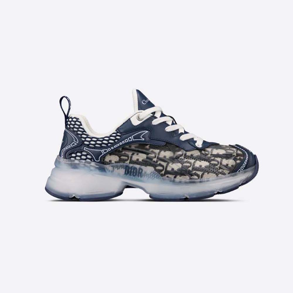 Side view of Dior Women Vibe Sneaker Deep Blue Dior Oblique fabric