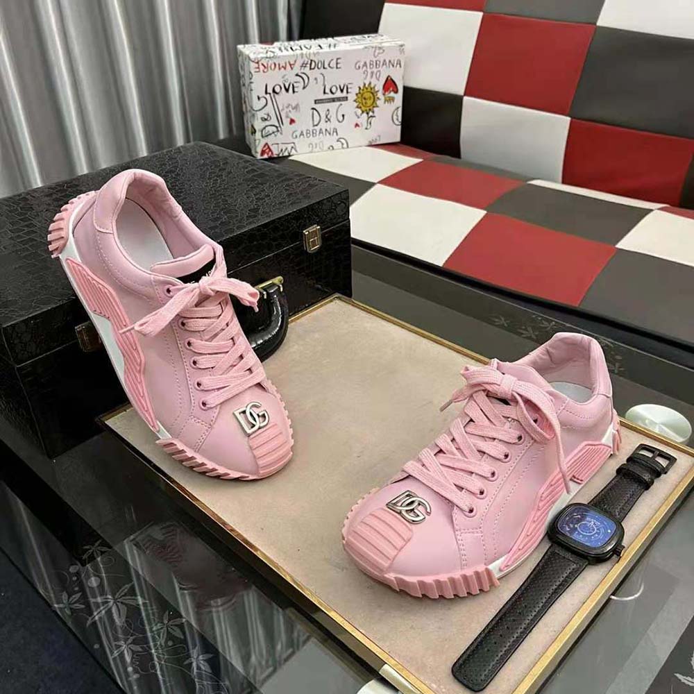 Dolce Gabbana D&G Unisex Calfskin NS1 Sneakers with DG Logo-Pink - image 4