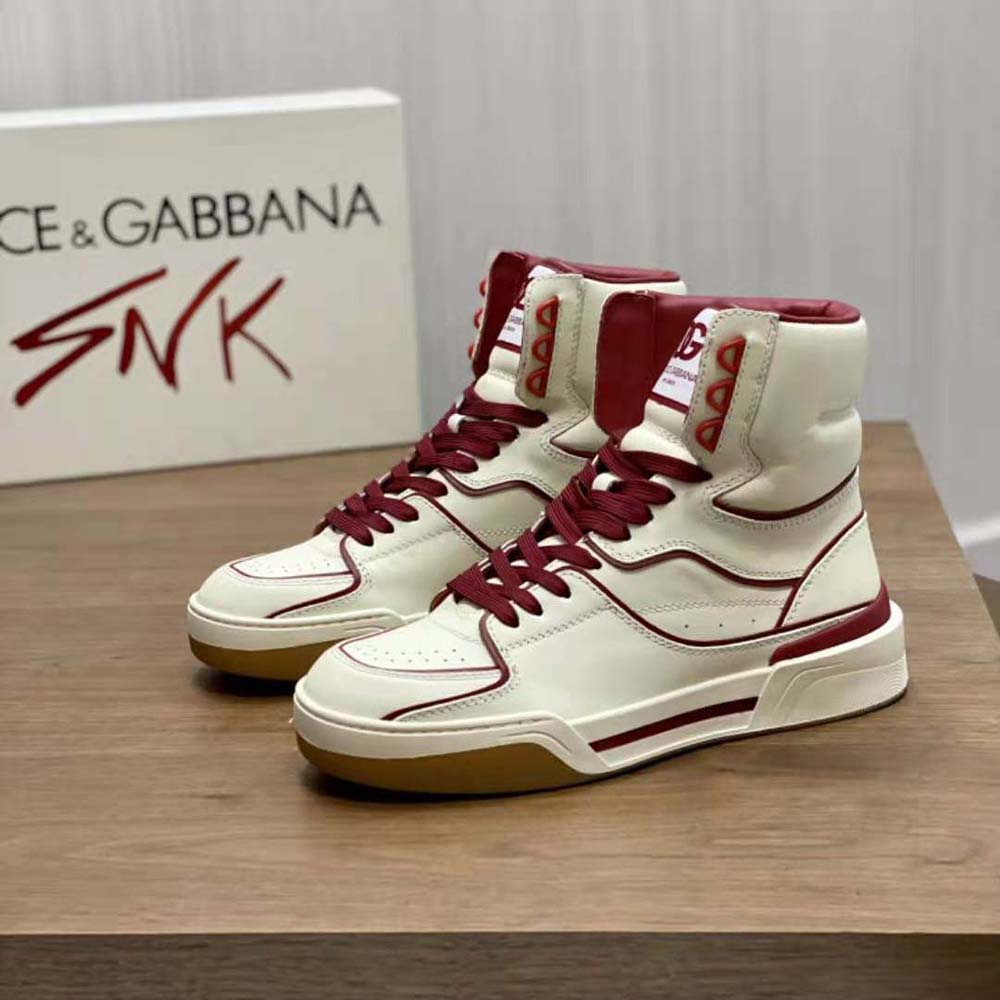 Top angle showing lace-up closure and D&G logo on New Roma Mid-Top Sneakers