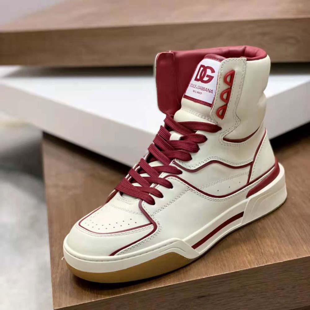 Dolce Gabbana D&G Unisex Calfskin Nappa New Roma Mid-Top Sneakers-Beige - image 8