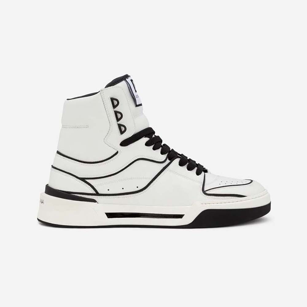 Side view of Dolce Gabbana D&G Unisex Calfskin Nappa New Roma Mid-Top Sneakers-White
