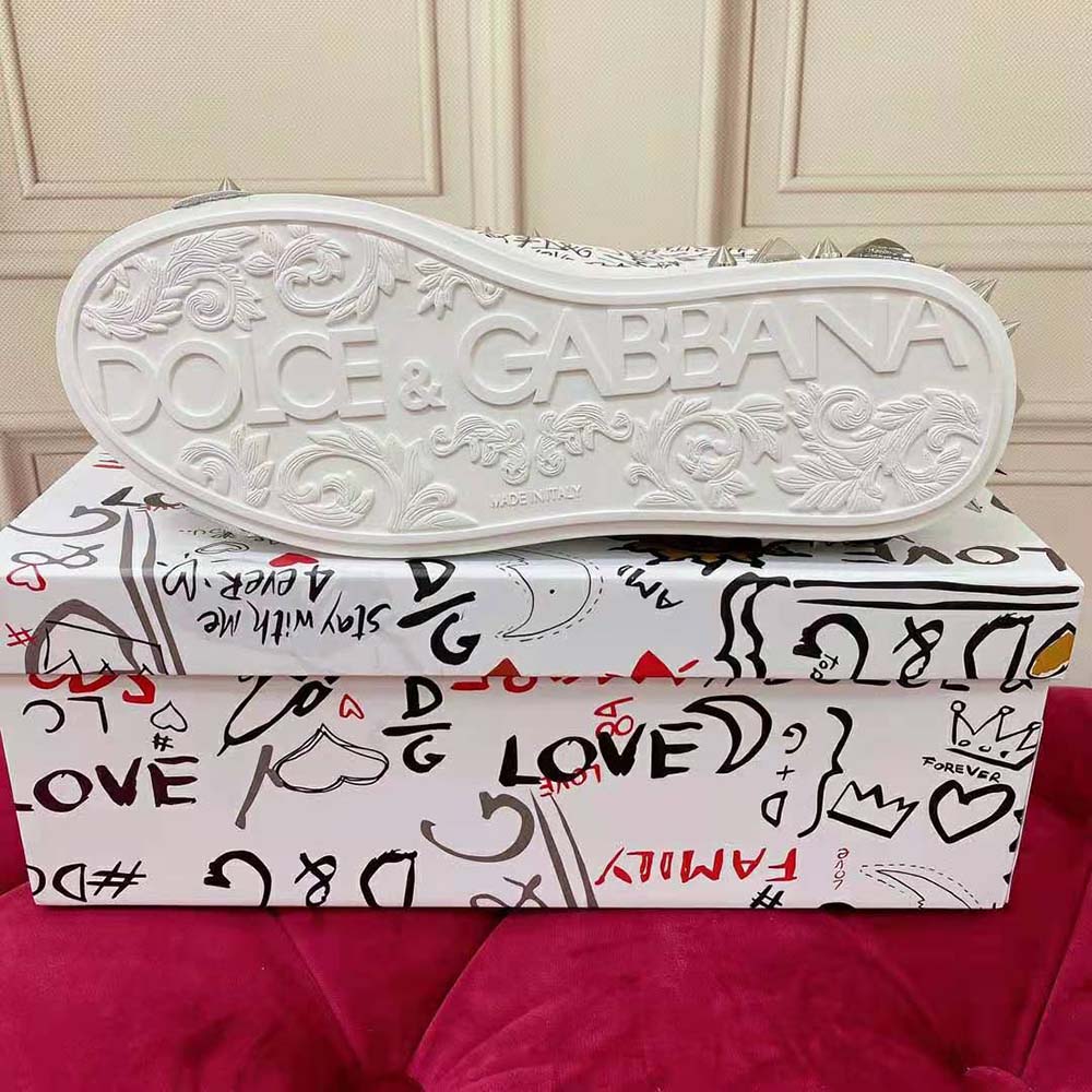 Dolce Gabbana D&G Unisex Calfskin Nappa Portofino Sneakers with Studs-White - image 10