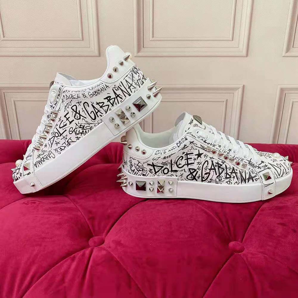 Top-down view showing lace-up closure of Dolce Gabbana D&G White Calfskin Sneakers