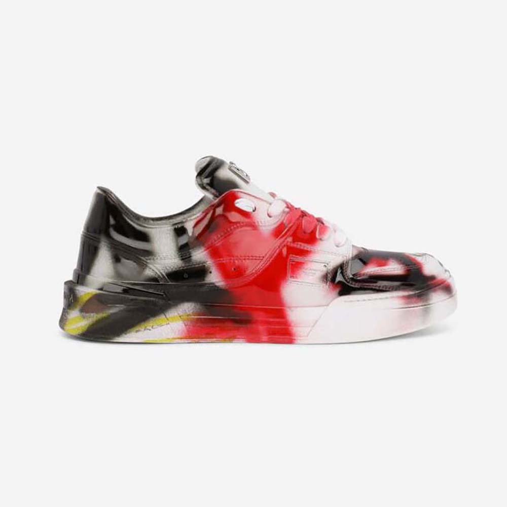 Side view of Dolce Gabbana D&G Unisex Calfskin New Roma Sneakers in red