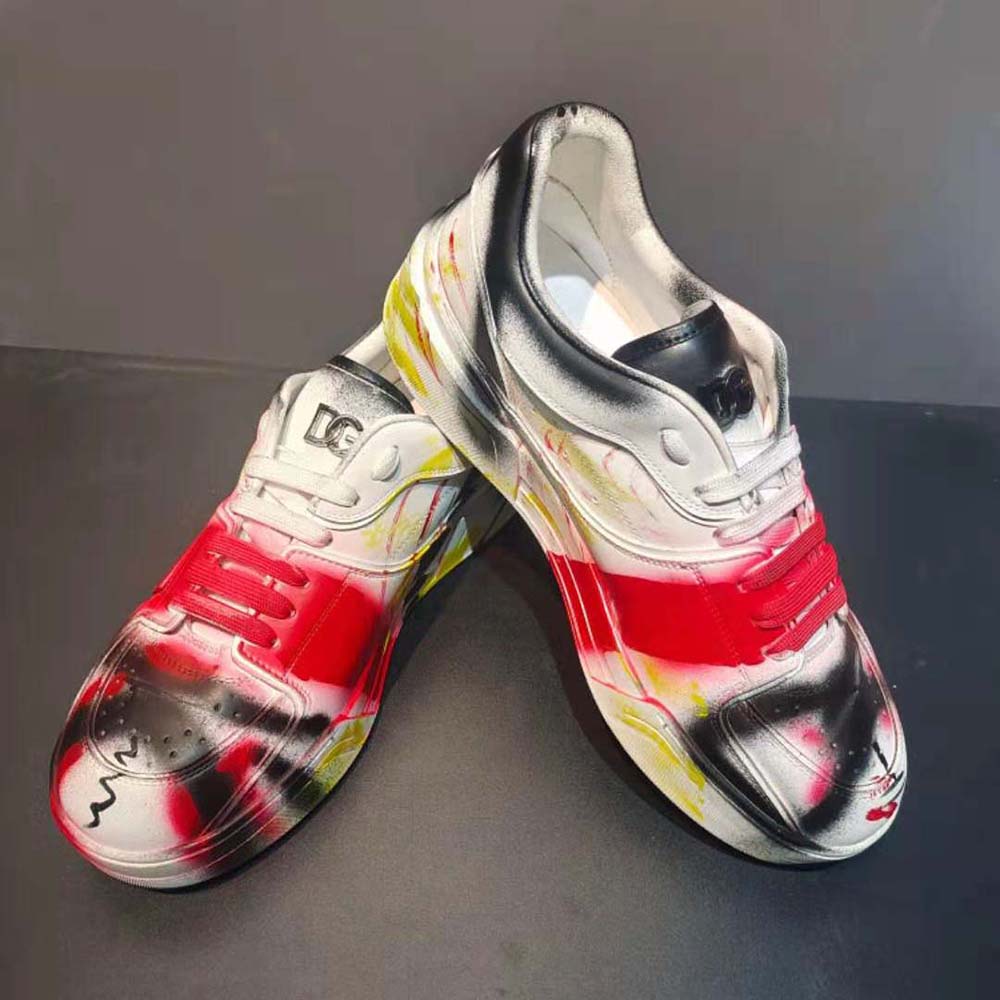 Top-down view of lace-up detail on Dolce Gabbana D&G Unisex New Roma Sneakers