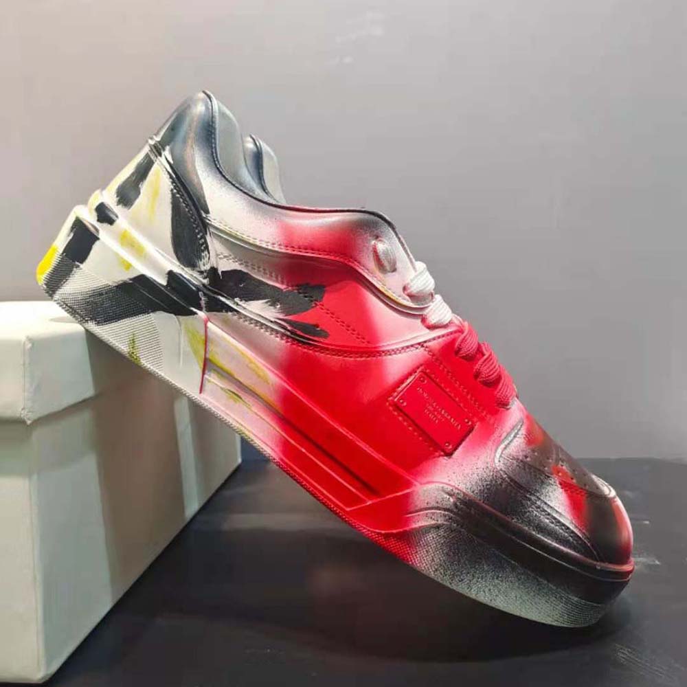 Dolce Gabbana D&G Unisex Calfskin New Roma Sneakers with Spray-Paint Graffiti Print - image 4