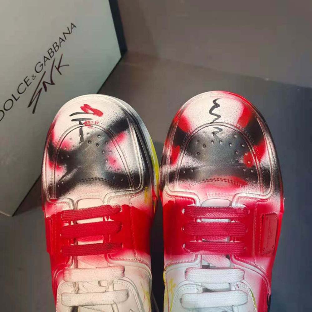 Dolce Gabbana D&G Unisex Calfskin New Roma Sneakers with Spray-Paint Graffiti Print - image 8