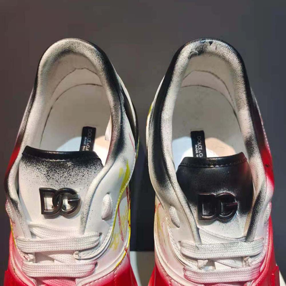 Dolce Gabbana D&G Unisex Calfskin New Roma Sneakers with Spray-Paint Graffiti Print - image 7