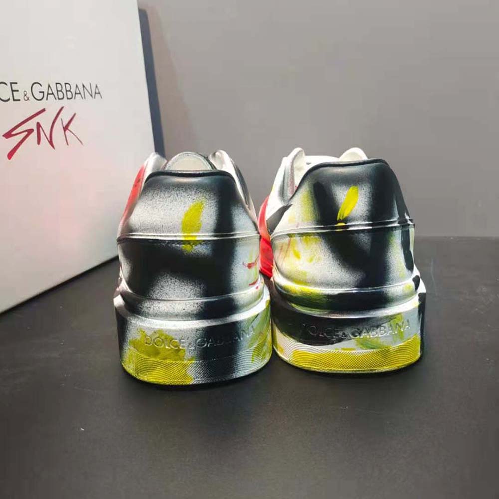 Dolce Gabbana D&G Unisex Calfskin New Roma Sneakers with Spray-Paint Graffiti Print - image 9