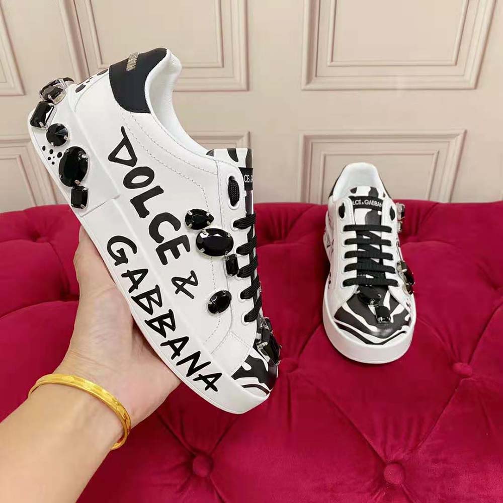 Top-down view of black Dolce Gabbana D&G Portofino Sneakers with lace-up closure