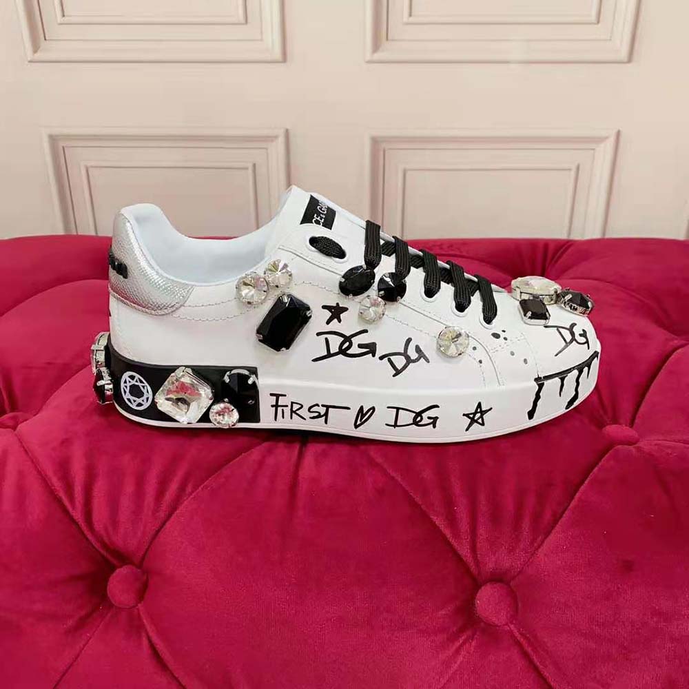 Dolce Gabbana D&G Unisex Calfskin Portofino Sneakers with Embroidery and Lettering - image 7