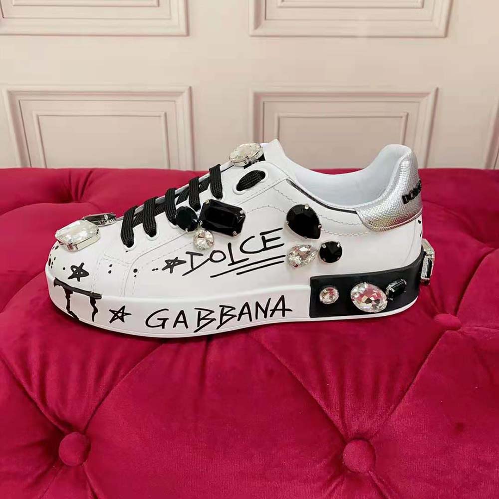 Dolce Gabbana D&G Unisex Calfskin Portofino Sneakers with Embroidery and Lettering - image 8